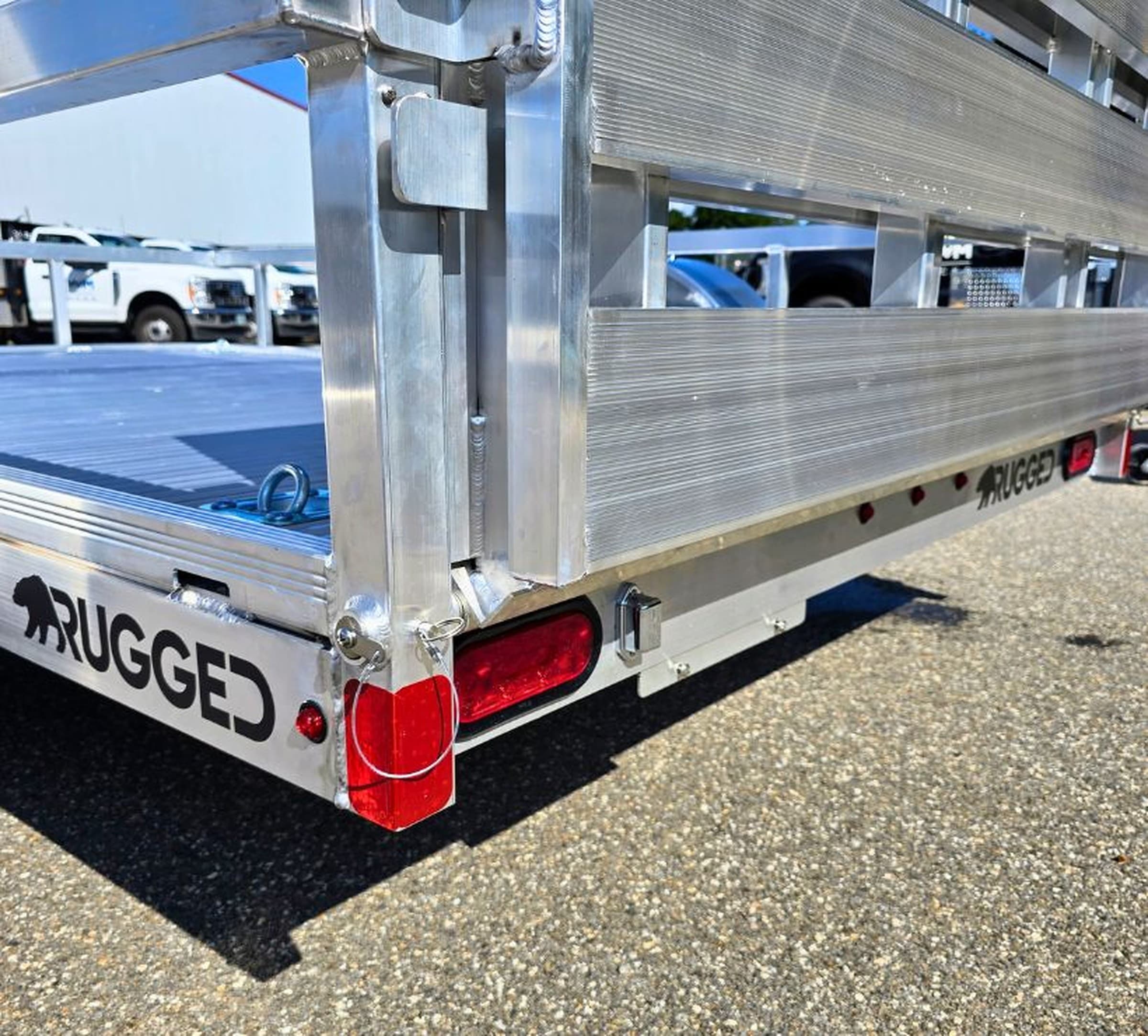 Sealed LED tail light mounted in the aluminum frame of a Rugged trailer.