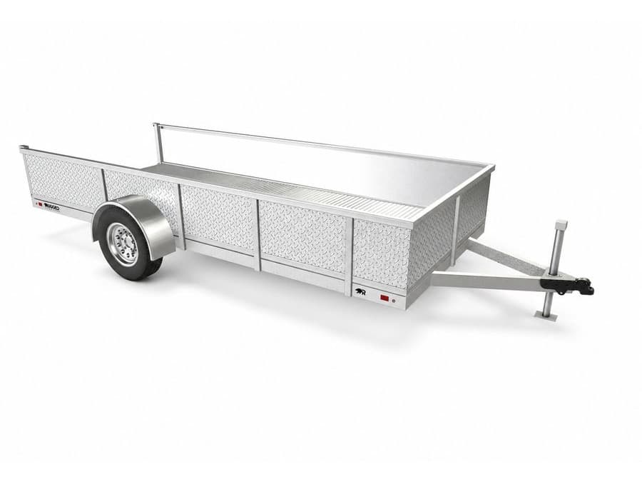 Rugged 6 by 14 utility trailer with a 21-inch aluminum tread-plate perimeter rail