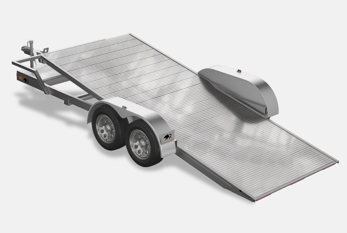 A silver 6.5'x18' Tandem Axle Tilt Trailer