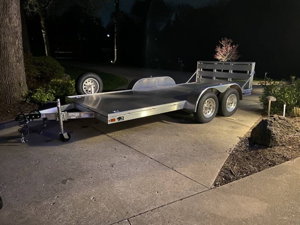 trailer sitting in driveway at night